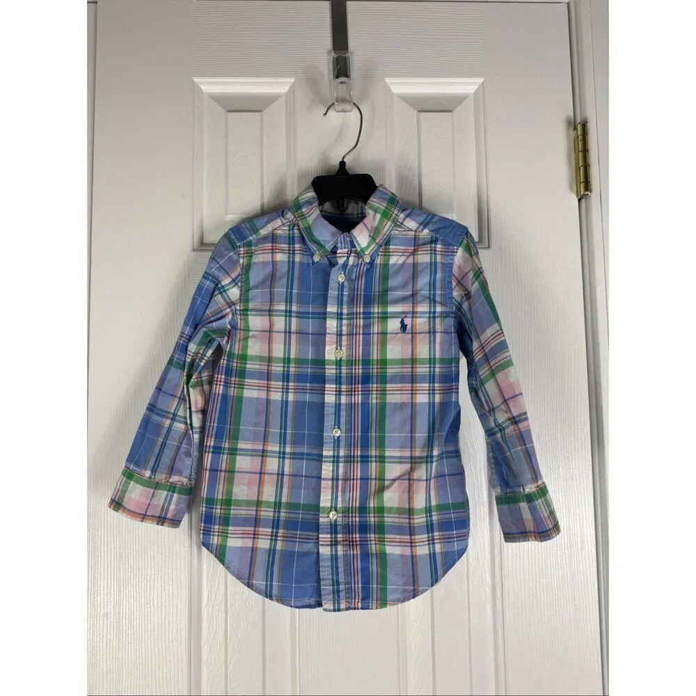 Ralph Lauren Boys Plaid Button Up Front Shirt 3/3t